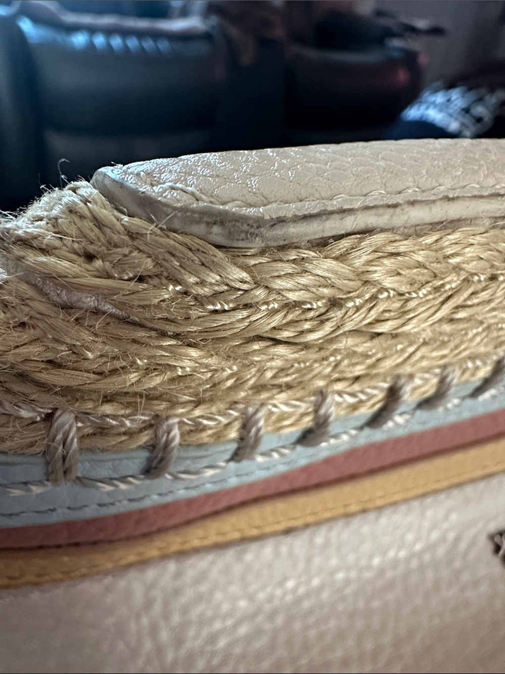 The Sak Ivy Leather Drawstring Bucket Bag cream coastal with striped woven trim - Picture 10 of 13